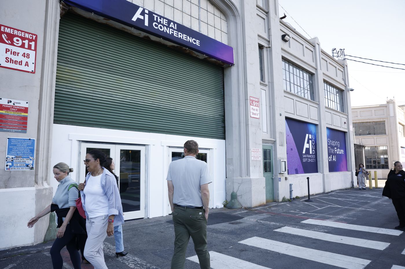 Attendees arriving at Pier 48, Shed A, for The AI Conference 2026
